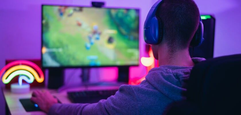person playing a computer game