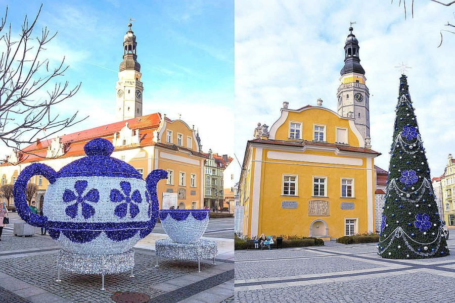choinka rynek święta imbryk filiżanka