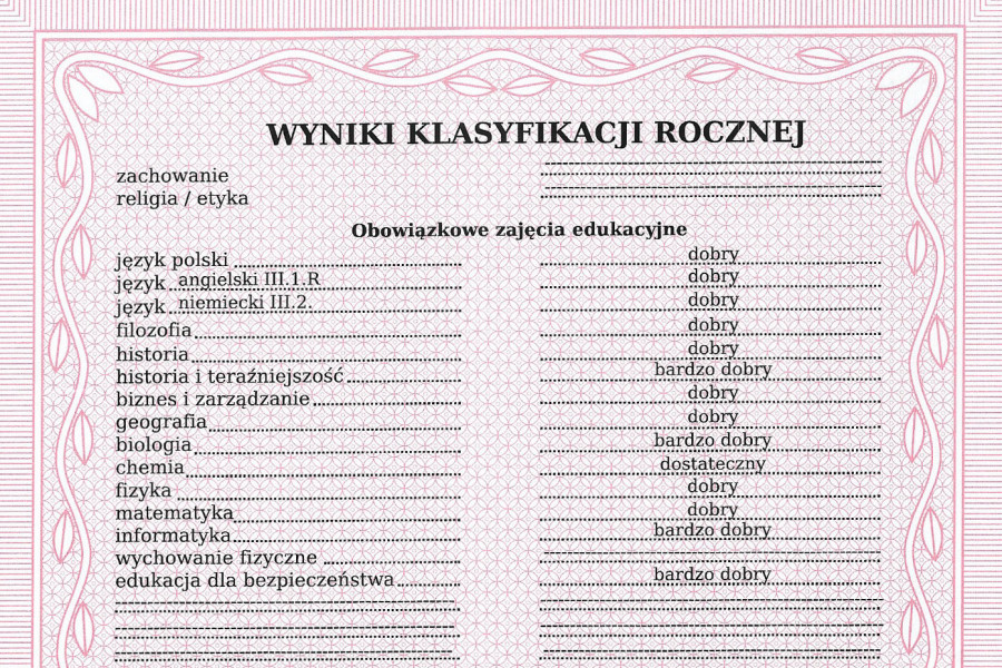 świadectwo szkolne