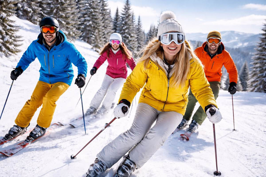 młodzi ludzie narty góry