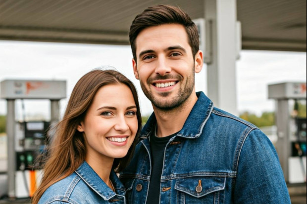 para kobieta mężczyzna stacja paliw