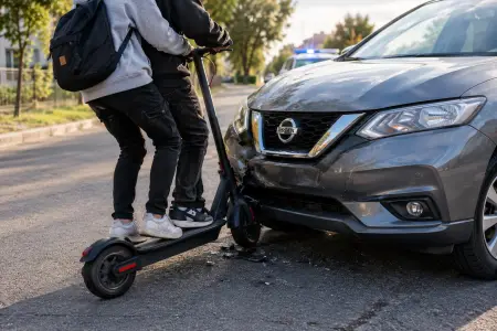 Jechał hulajnogą z kolegą i zderzył się z Nissanem. 17-latek dostał dwa mandaty