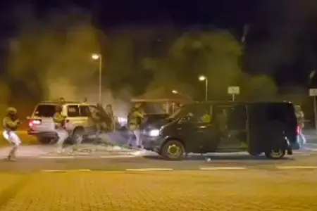 Police counterterrorists in action. Dangerous gangster arrested at a rest area