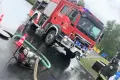 A flooded filling station in the zone. Firefighters’ late-morning intervention