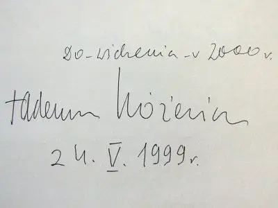 Wpis Tadeusza Różewicza w księdze księgarni Agora