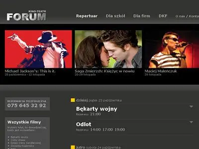Na stronie głównej od razu widać aktualny repertuar i zapowiedzi atrakcyjnych filmów czy koncertów