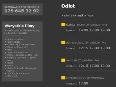 Każdy film ma szczegółowy opis (należy rozwinąć tekst) oraz harmonogram. Widz od razu wie, w jakie dni i o której godzinie film będzie wyświetlany.