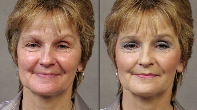 Pani Ewa przed i po makijażu.