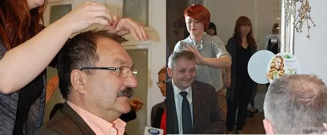 Cezary Przybylski i Dariusz Kwaśniewski na konkursie fryzjerskim