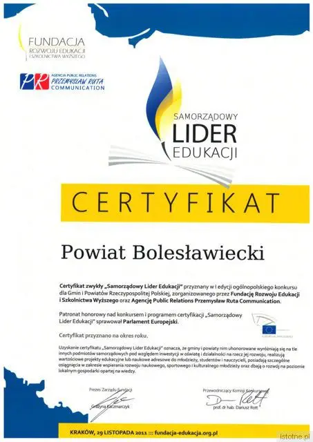 Certyfikat „Samorządowy lider edukacji”