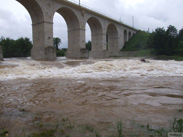 Rzeka Bóbr w Bolesławcu, w okolicach wiaduktu. 26 czerwca 2013 roku.