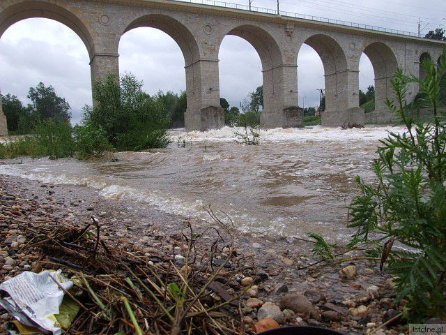 Rzeka Bóbr w Bolesławcu, w okolicach wiaduktu. 26 czerwca 2013 roku.