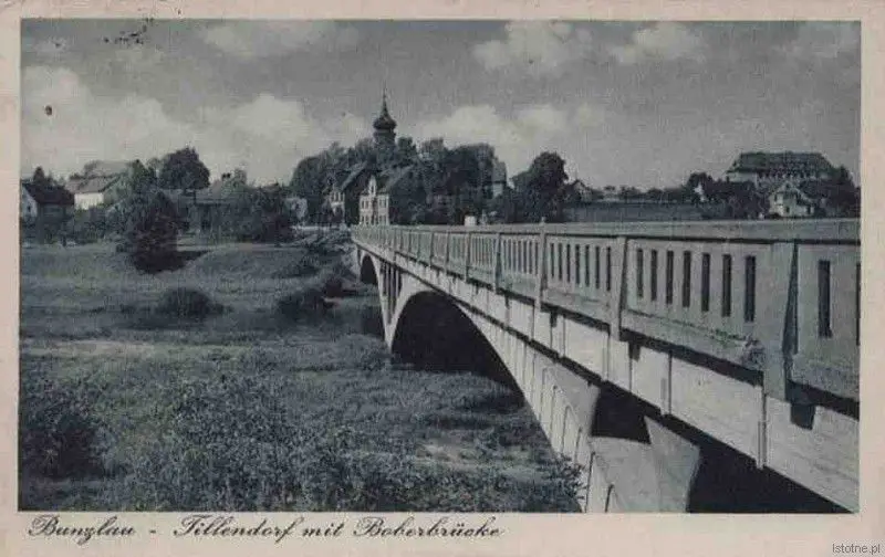Most na Bobrze z widokiem na Bolesławice w latach 30. XX wieku