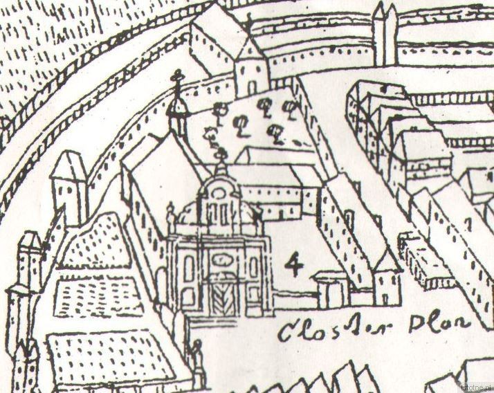 Klasztor Dominikanów, fragment planu Bolesławca, F.B. Werner, 17