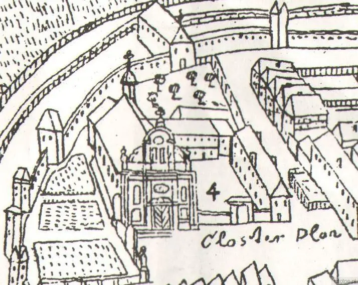 Klasztor Dominikanów, fragment planu Bolesławca, F.B. Werner, 17