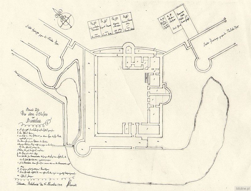 Plan zamku wg. N. Bernarda, 1744 rok