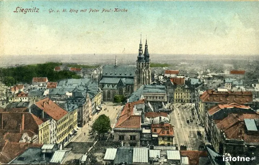 Widokówka prezentuje Rynek i katedrę na początku XX w.