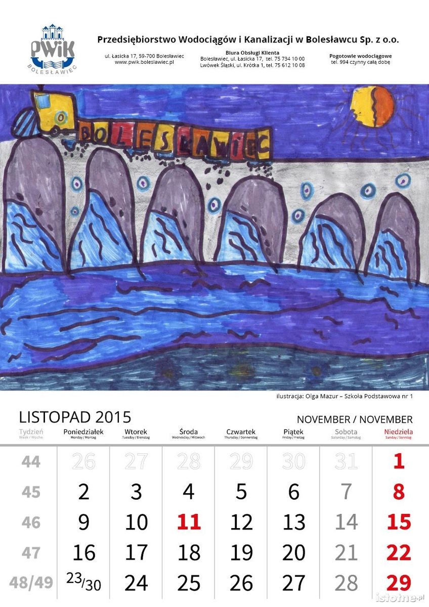 Olga Mazur (SP nr 1) strona z kalendarza PWiK