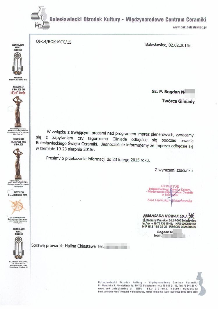 Dokumenty dotyczące Gliniady w 2015 roku