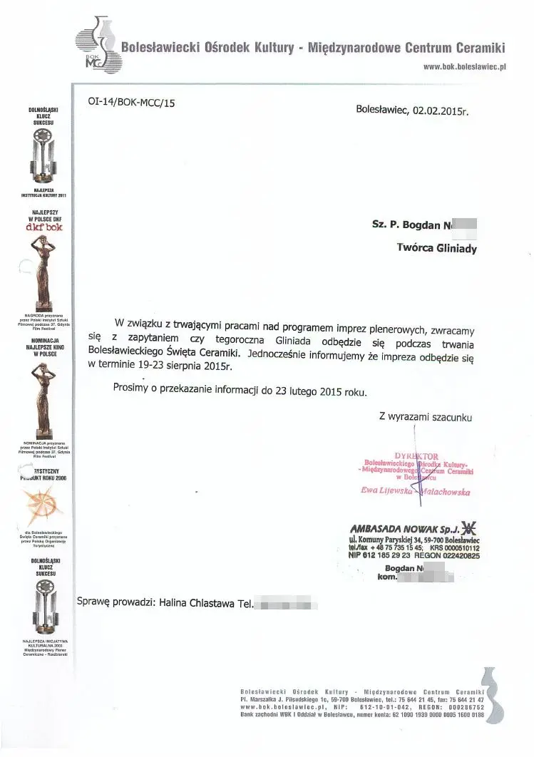 Dokumenty dotyczące Gliniady w 2015 roku