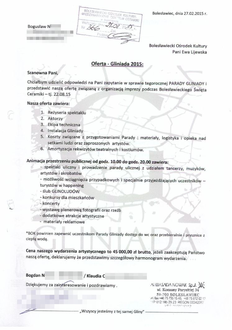 Dokumenty dotyczące Gliniady w 2015 roku