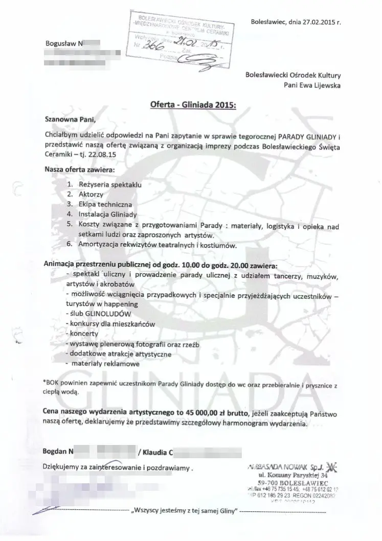 Dokumenty dotyczące Gliniady w 2015 roku