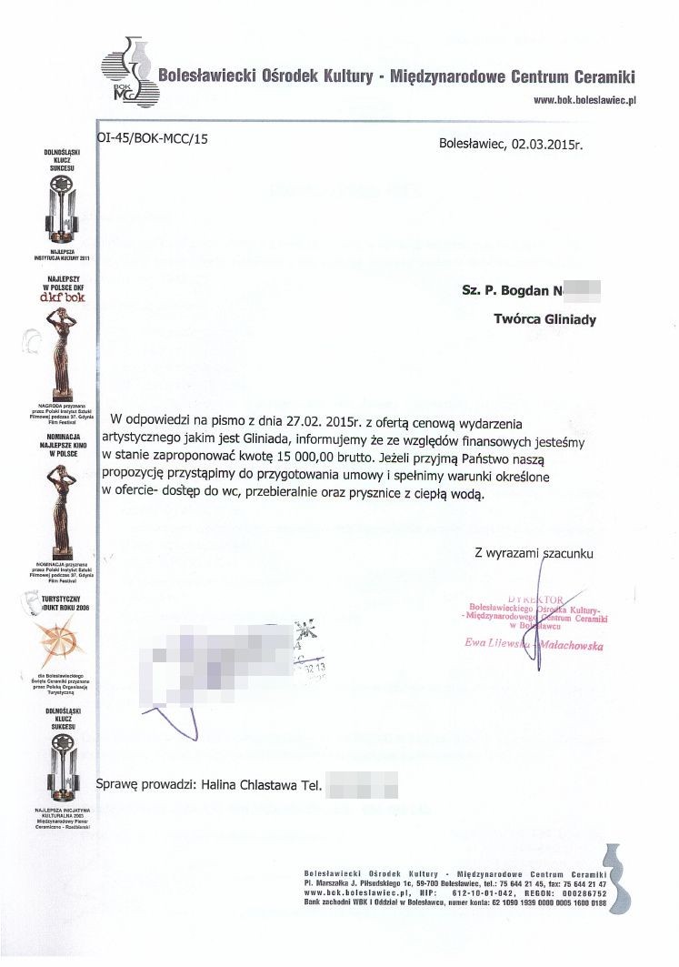 Dokumenty dotyczące Gliniady w 2015 roku