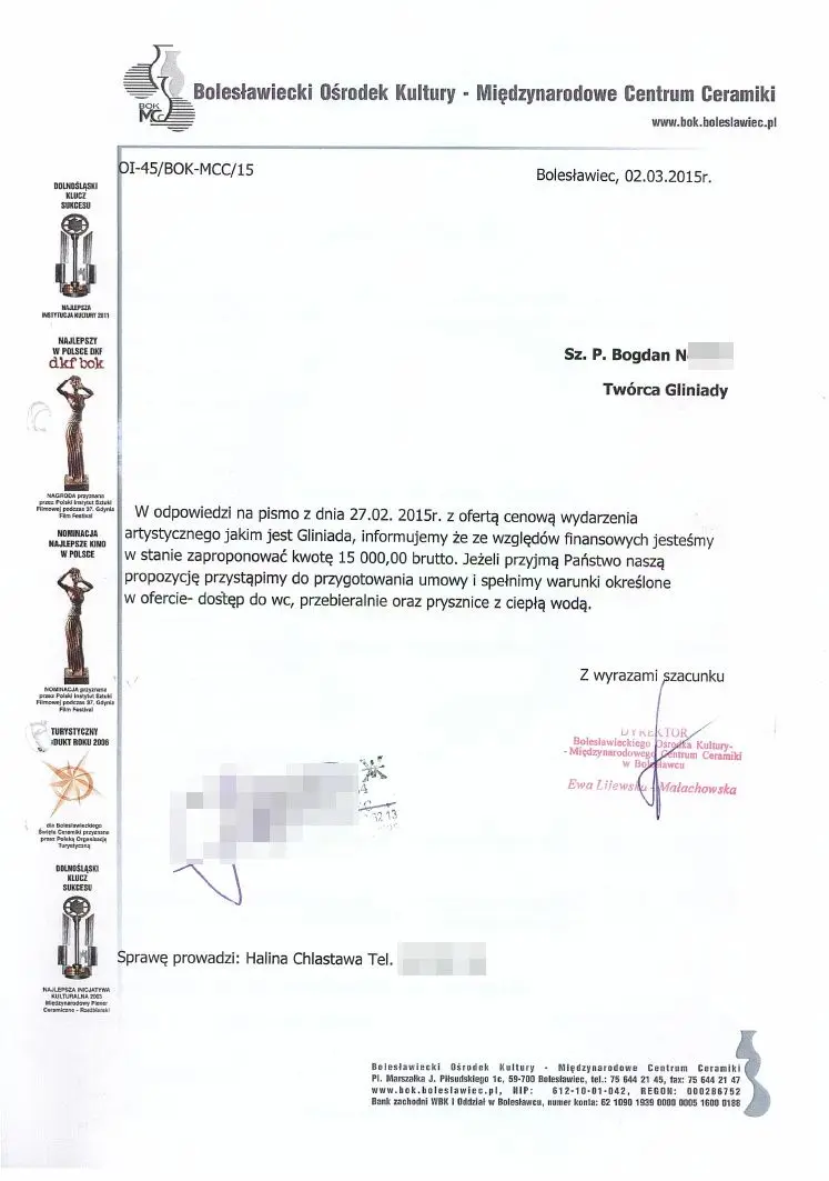 Dokumenty dotyczące Gliniady w 2015 roku