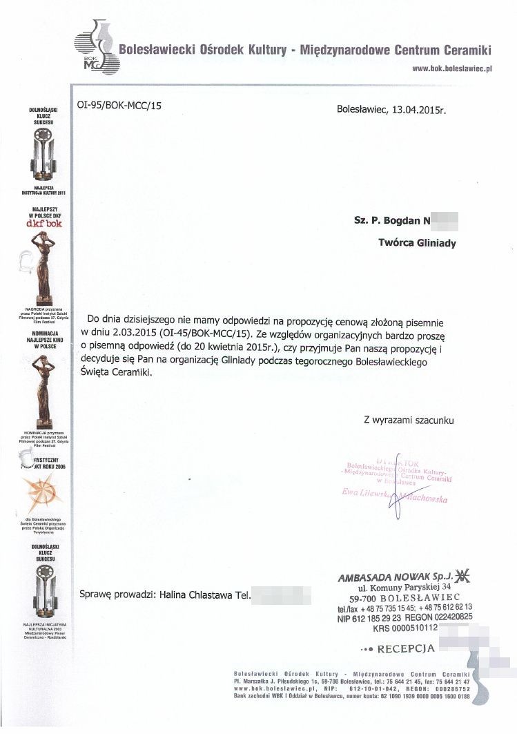 Dokumenty dotyczące Gliniady w 2015 roku