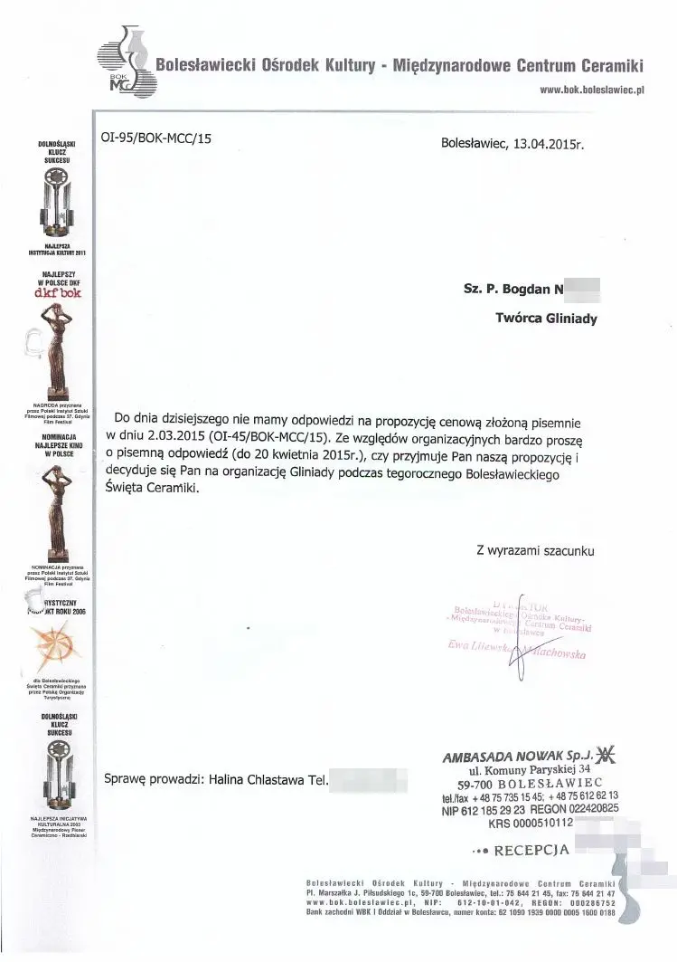 Dokumenty dotyczące Gliniady w 2015 roku