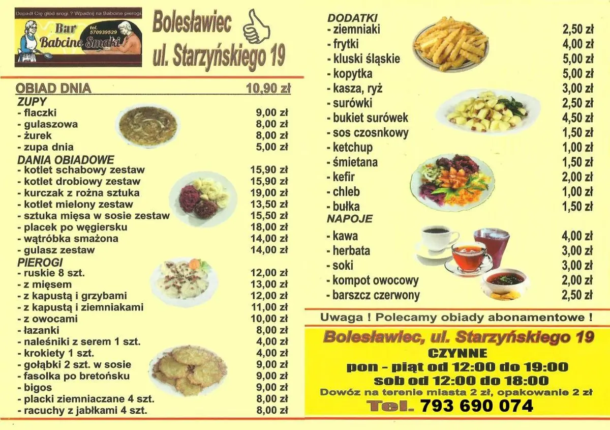 Bar Babcine Smaki - menu