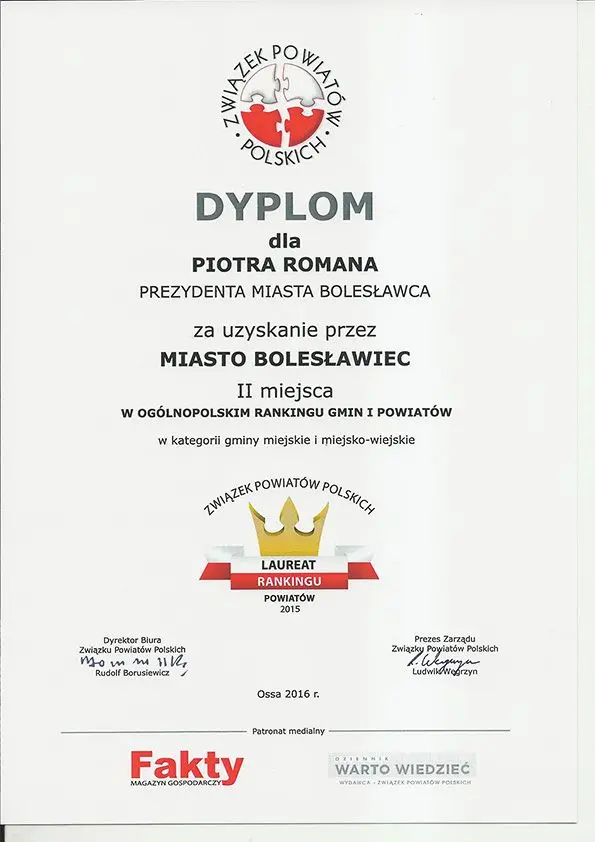 Miasto Bolesławiec drugie w rankingu