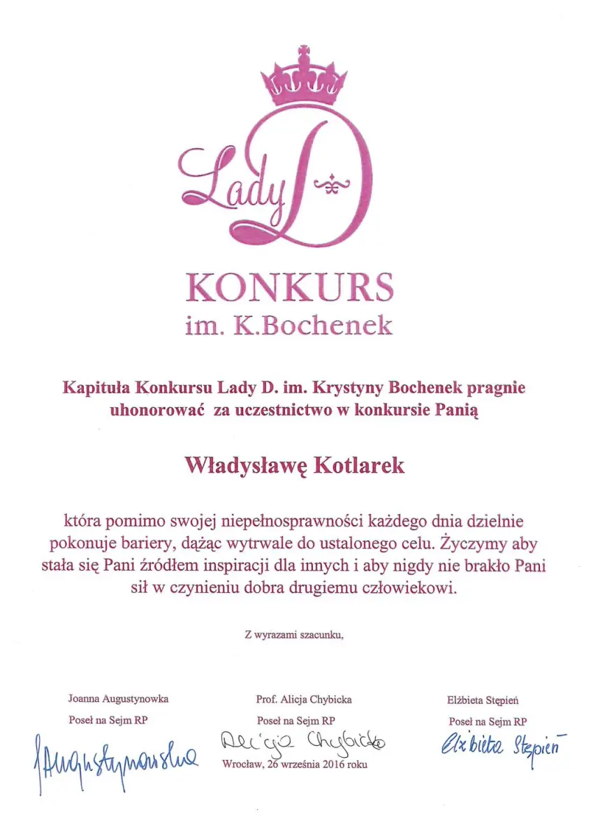 Władysława Kotlarek z Klubu Amazonek uhonorowana