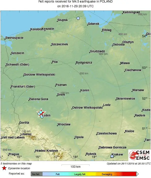 Lokalizacja wstrząsu na mapie