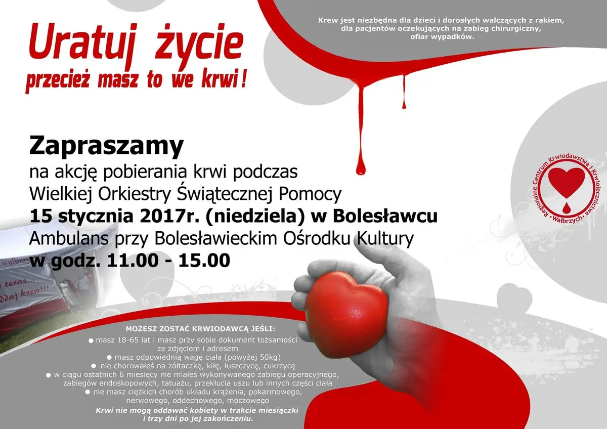 WOŚP w Bolesławcu: Będzie można oddać krew