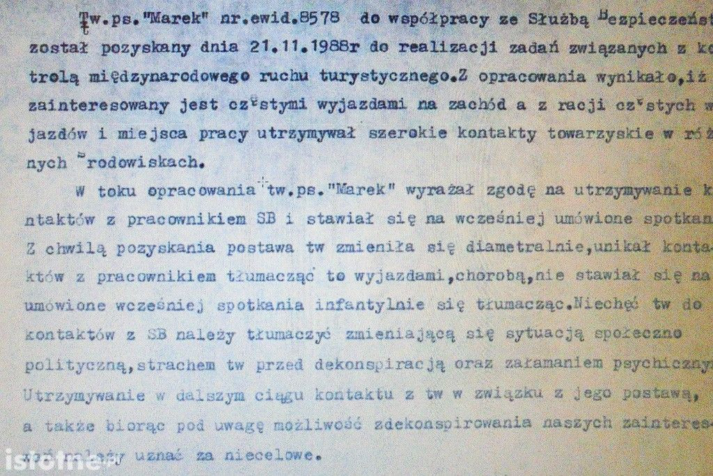 Skany dokumentacji współpracy z Tajnym Współpracownikiem Markiem