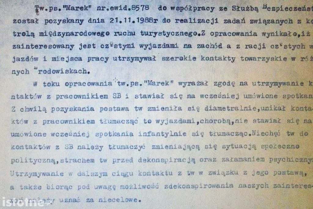 Skany dokumentacji współpracy z Tajnym Współpracownikiem Markiem