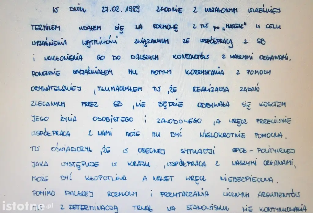 Skany dokumentacji współpracy z Tajnym Współpracownikiem Markiem