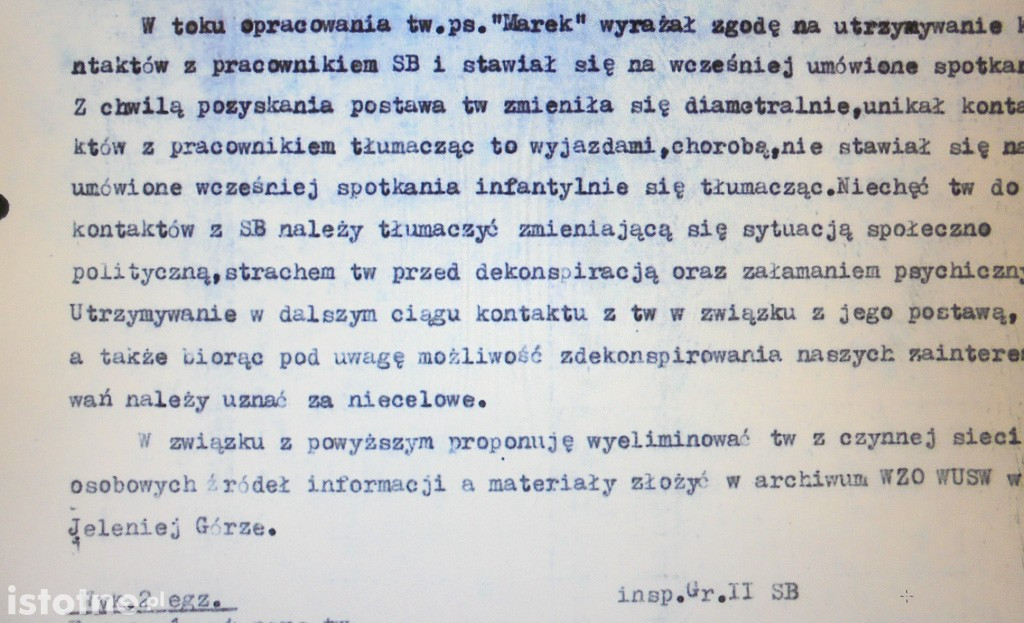 Skany dokumentacji współpracy z Tajnym Współpracownikiem Markiem