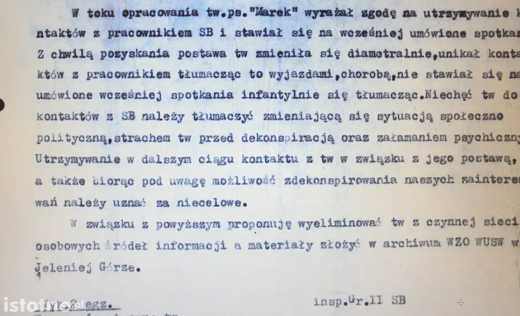 Skany dokumentacji współpracy z Tajnym Współpracownikiem Markiem