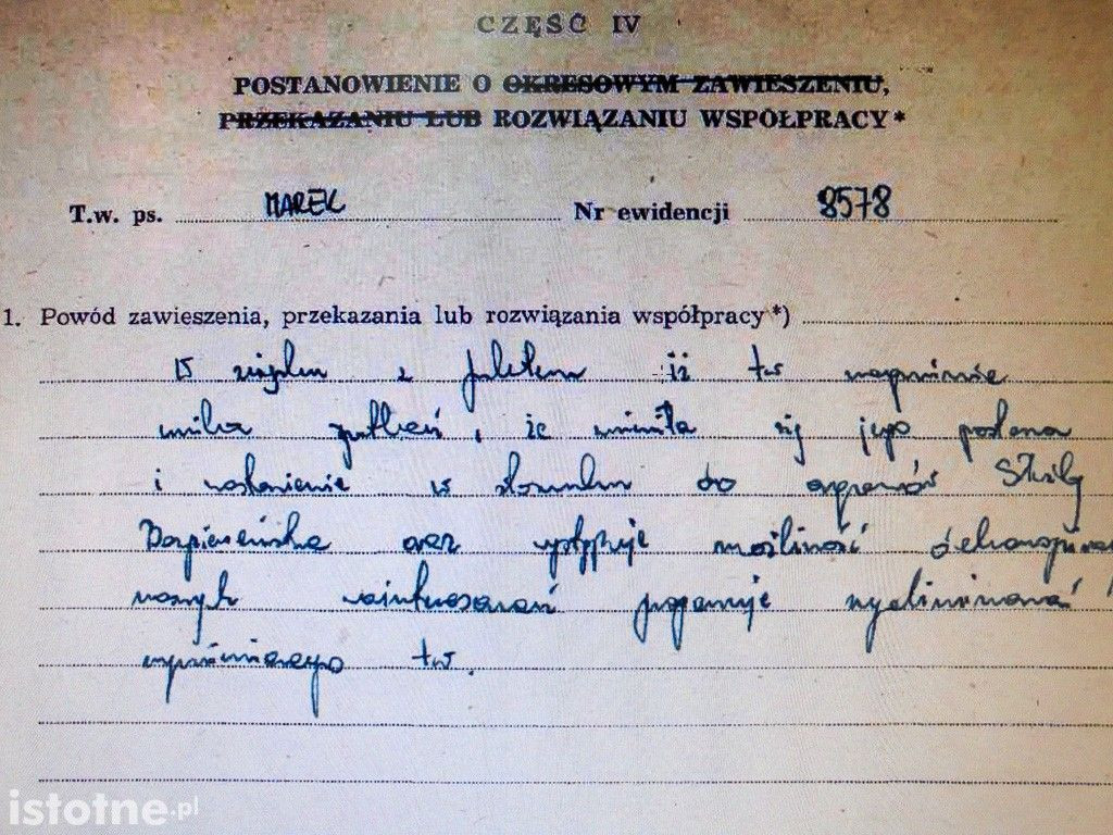 Skany dokumentacji współpracy z Tajnym Współpracownikiem Markiem