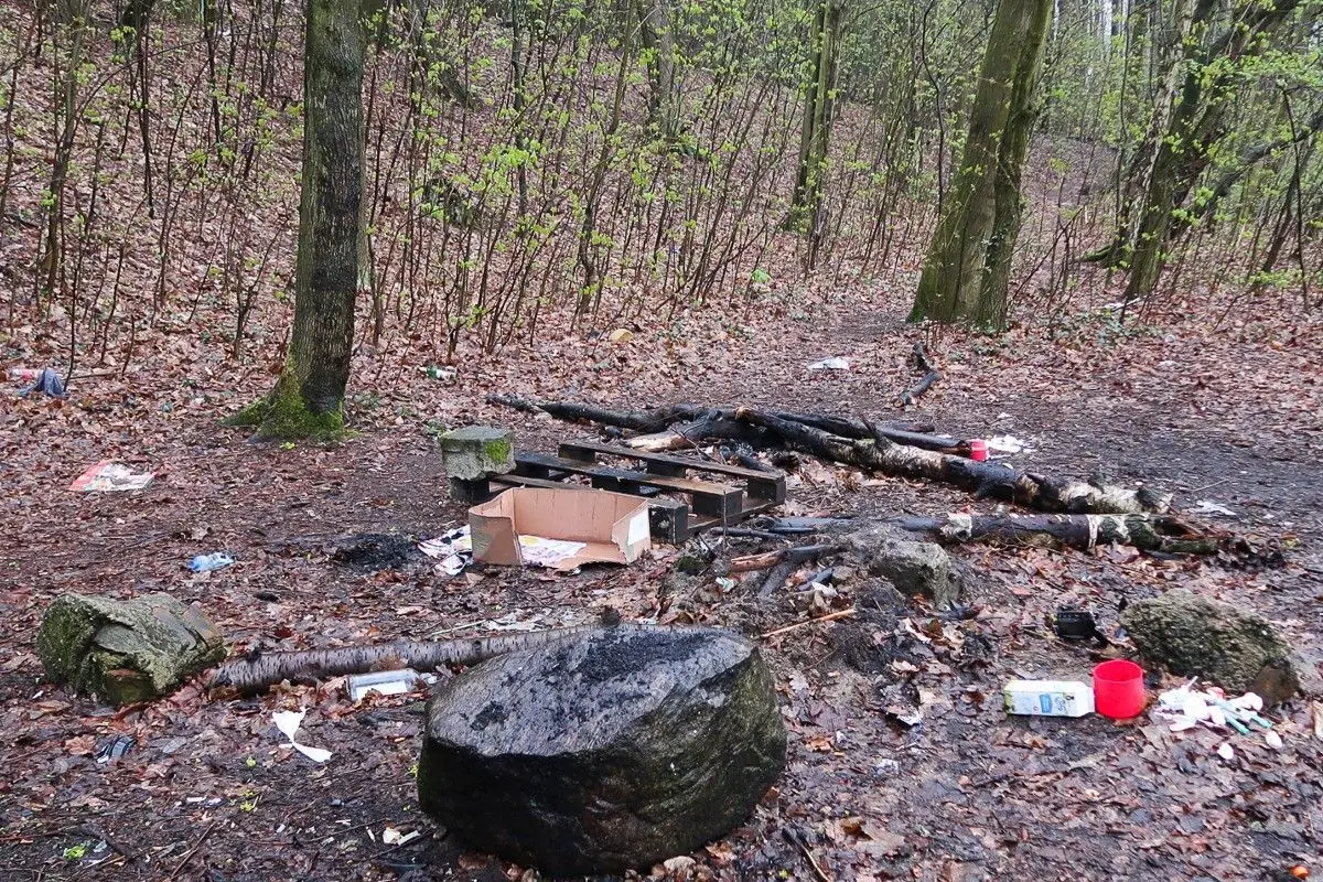 Porzucone igły, strzykawki i gaziki z krwią w lasku na Piastów