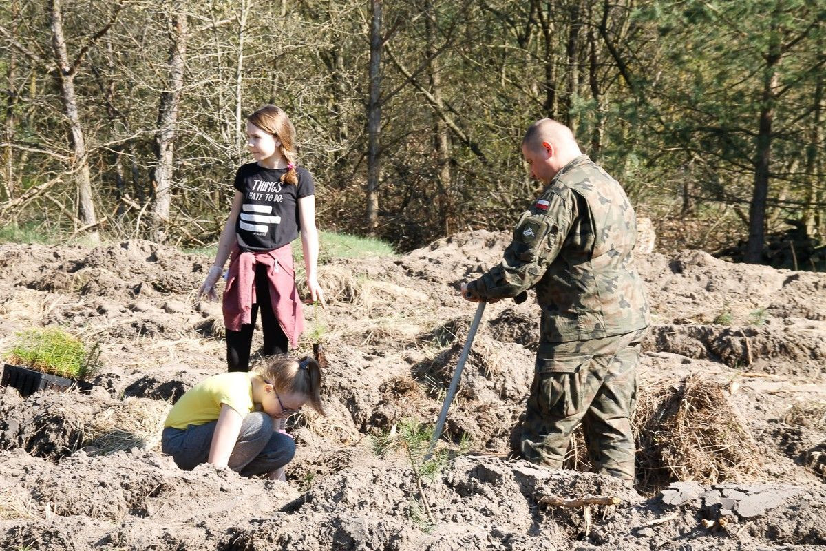 Pancerniacy i uczniowie wspólnie sadzili drzewa