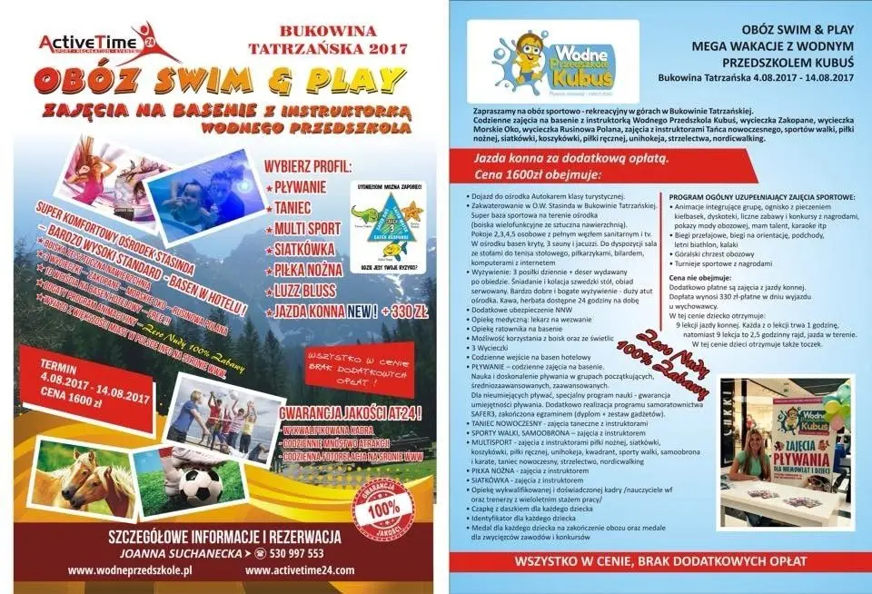 Ulotka - wakacyjny obóz w Bukowinie Tatrzańskiej