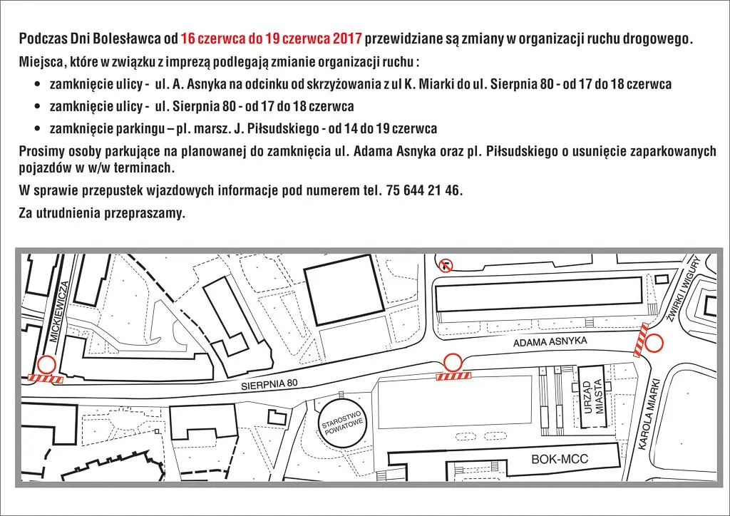 Zmiany w organizacji ruchu drogowego 17 i 18 czerwca