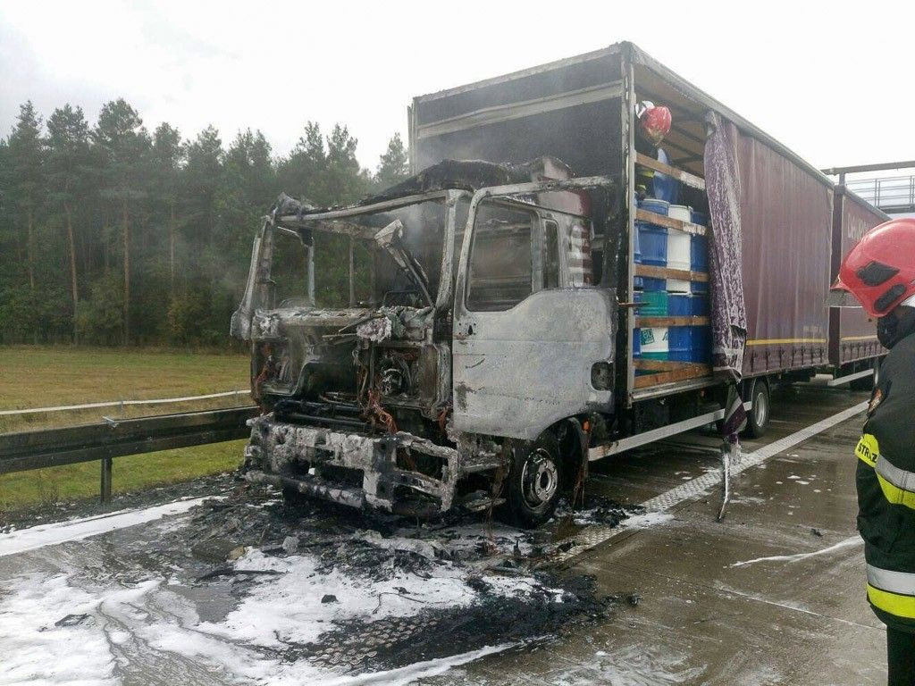 Pożar samochodu ciężarowego na A4
