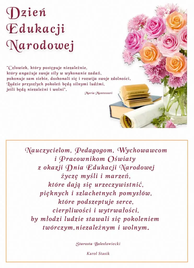 Starosta Bolesławiecki składa życzenia Nauczycielom