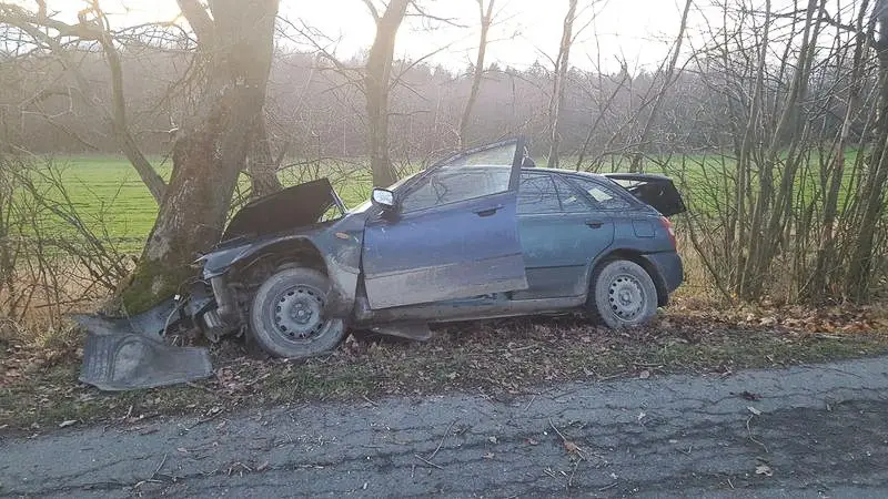Mazda wjechała w drzewo. 38-letnia kierująca zmarła w szpitalu