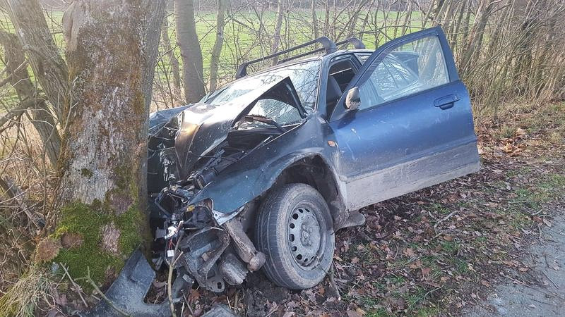 Mazda wjechała w drzewo. 38-letnia kierująca zmarła w szpitalu