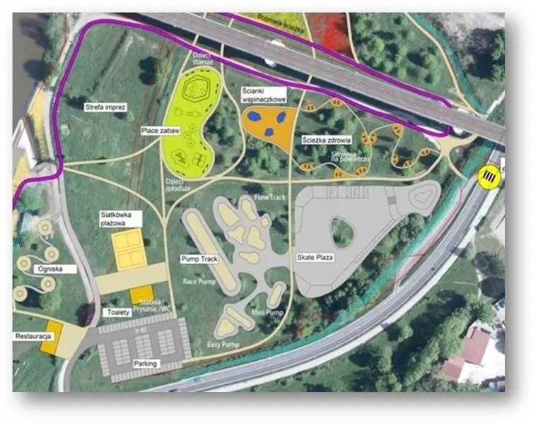 Pumptrack, skatepark i ścianka wspinaczkowa koło wiaduktu. Rusza budowa